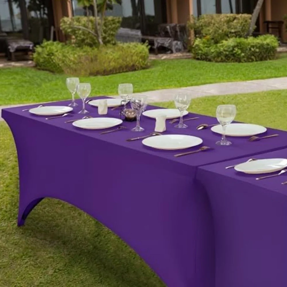 Utopia Kitchen 6FT Spandex Tablecloth 200 GSM, Purple Fitted, Rectangle Cover
